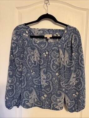 LOFT Blue Paisley 3/4 Sleeve Blouse